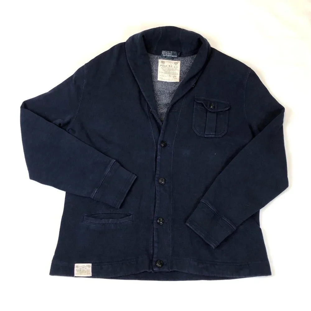 Polo Ralph Lauren RL Mens Navy Blue Sportsman Shawl Collar Button Front Cardigan - Picture 15 of 15